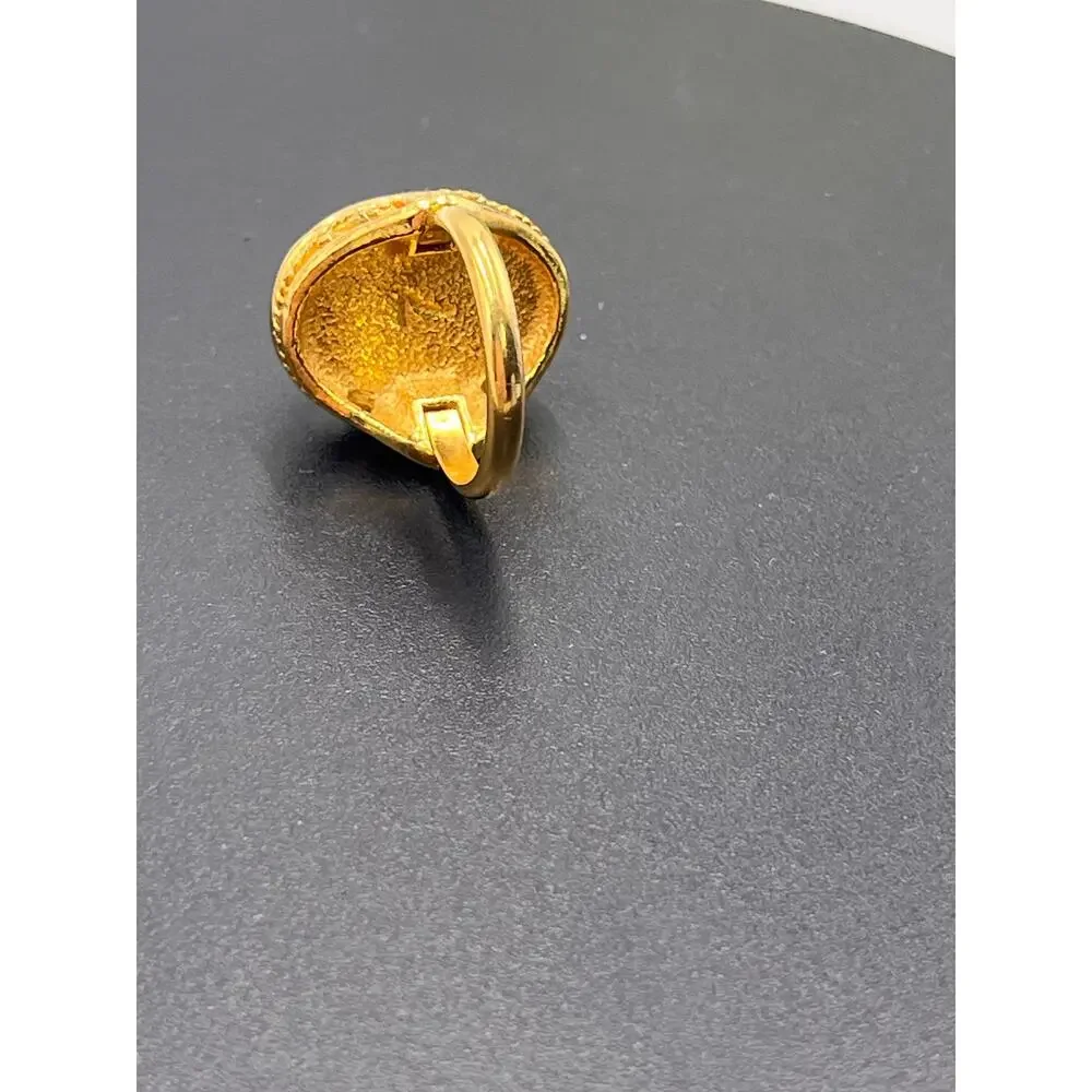 D'Orlan Style Vintage Gray Glass‎ Domed Cabochon Cocktail Ring Gold Plated Sz 7